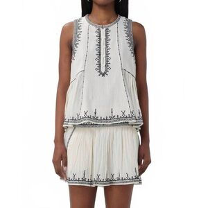 White Sleeveless Embroidered Top and Skirt Set